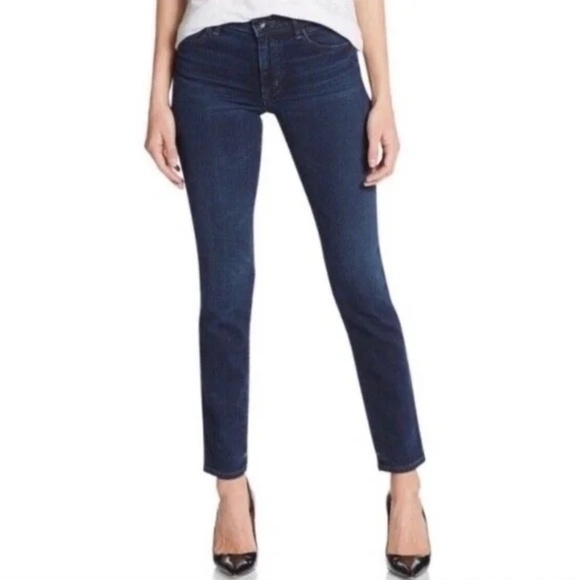 HELMUT LANG Skinny Ankle Cropped Midrise Indigo Wash Stretch Jeans - Picture 1 of 11